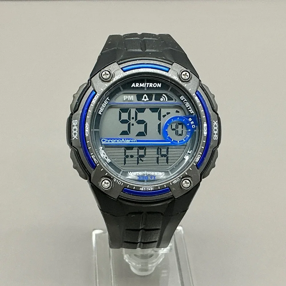 Armitron 40/8188 Men's Digital Sport Watch Black Blue Chrono Alarm NEW BATTERY